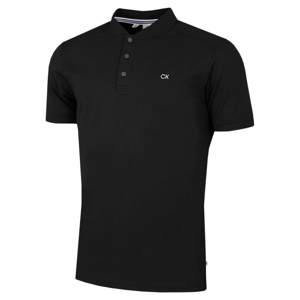 (L, Black) Calvin Klein Mens Blade Collar Campus Golf Polo Shirt