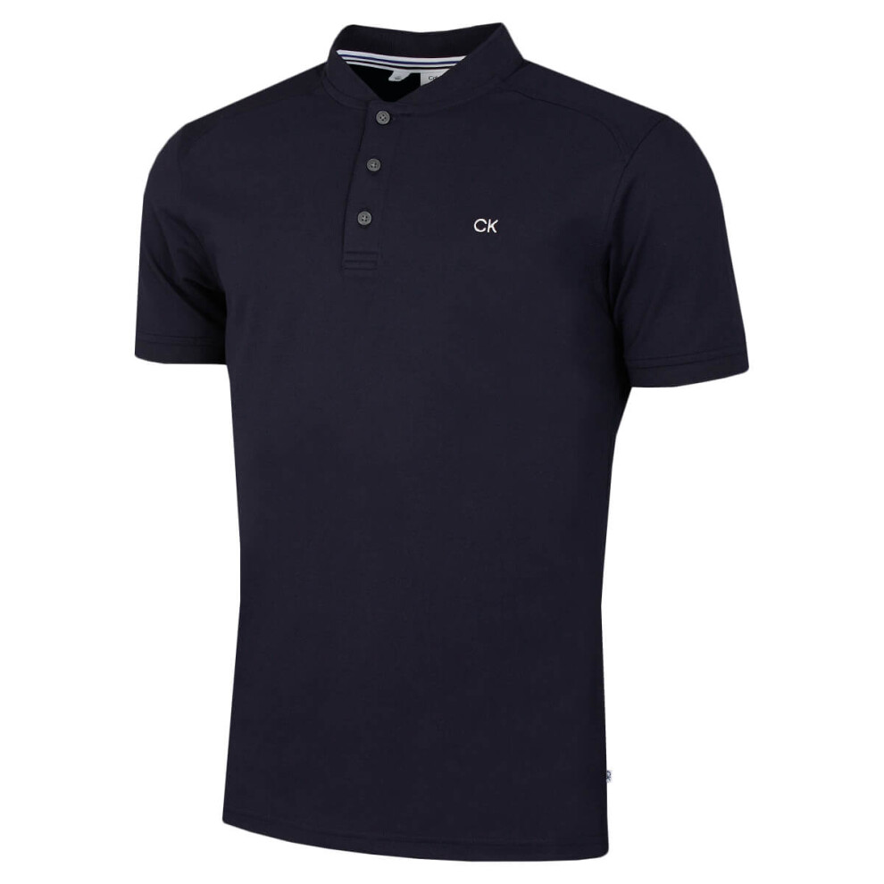 (S, Navy) Calvin Klein Mens Blade Collar Campus Golf Polo Shirt