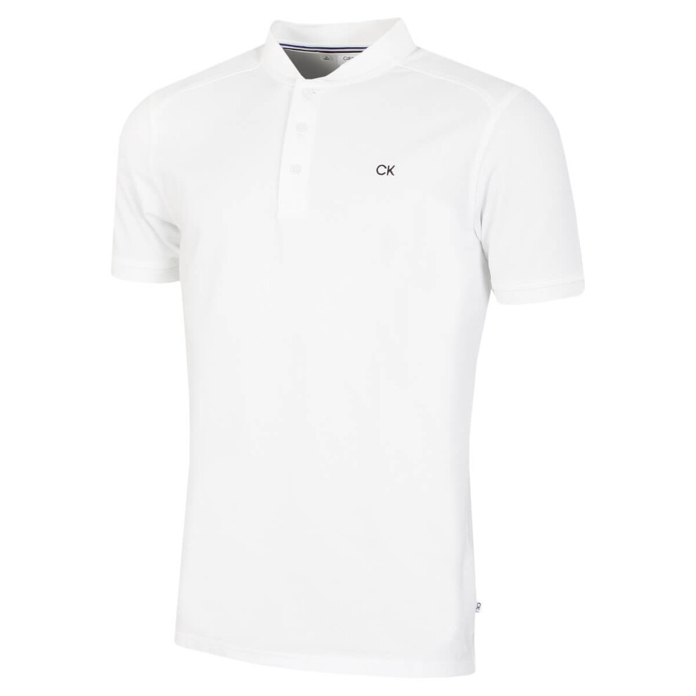 (S, White) Calvin Klein Mens Blade Collar Campus Golf Polo Shirt