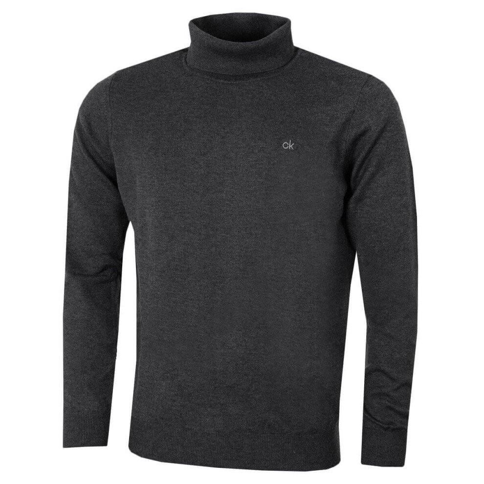 (S, Charcoal) Calvin Klein Mens 2021 CK Roll Neck Rib Knit Warm Durable Sweater