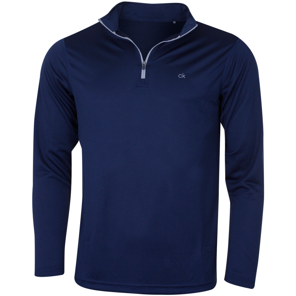 (L, Navy) Calvin Klein Golf Mens 2021 CK Harlem 1/4 Zip Sweater