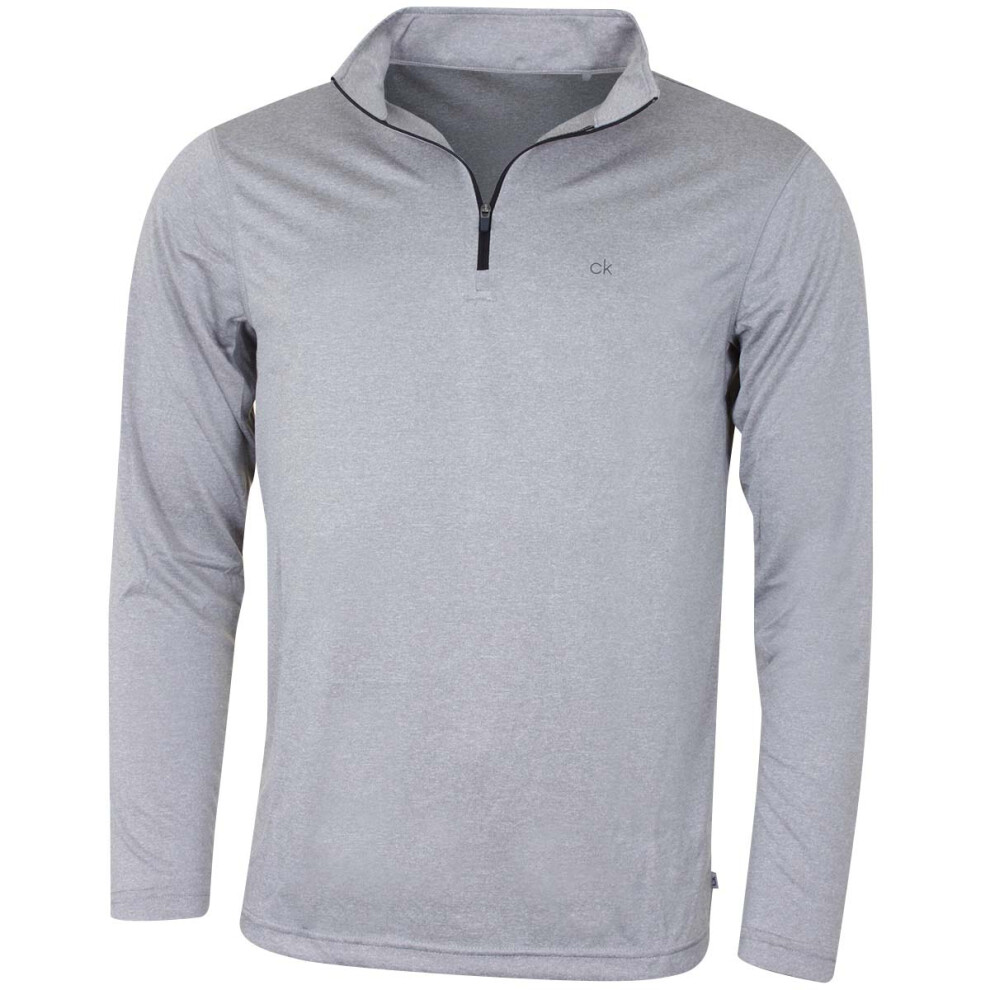 (L, Silver) Calvin Klein Golf Mens 2021 CK Harlem 1/4 Zip Sweater