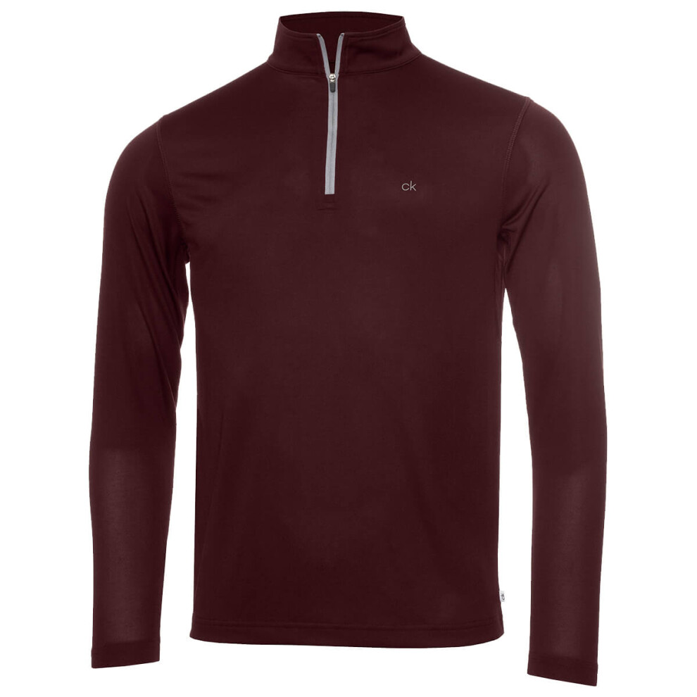 (L, Burgundy) Calvin Klein Golf Mens 2021 CK Harlem 1/4 Zip Sweater