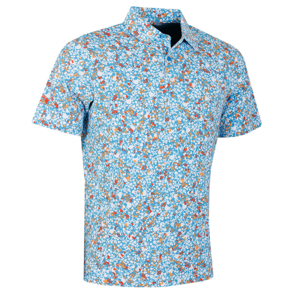 (M, Malibu Blue) Callaway Golf Mens 2022 Artificial Nature Print Swingtech Polo Shirt