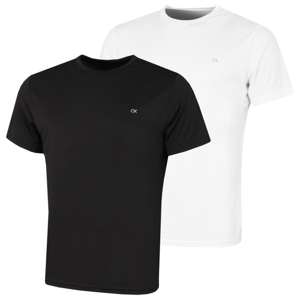 (L, Black/White) Calvin Klein Mens 2 Pack Lightweight Wicking Performance Tech T-Shirt