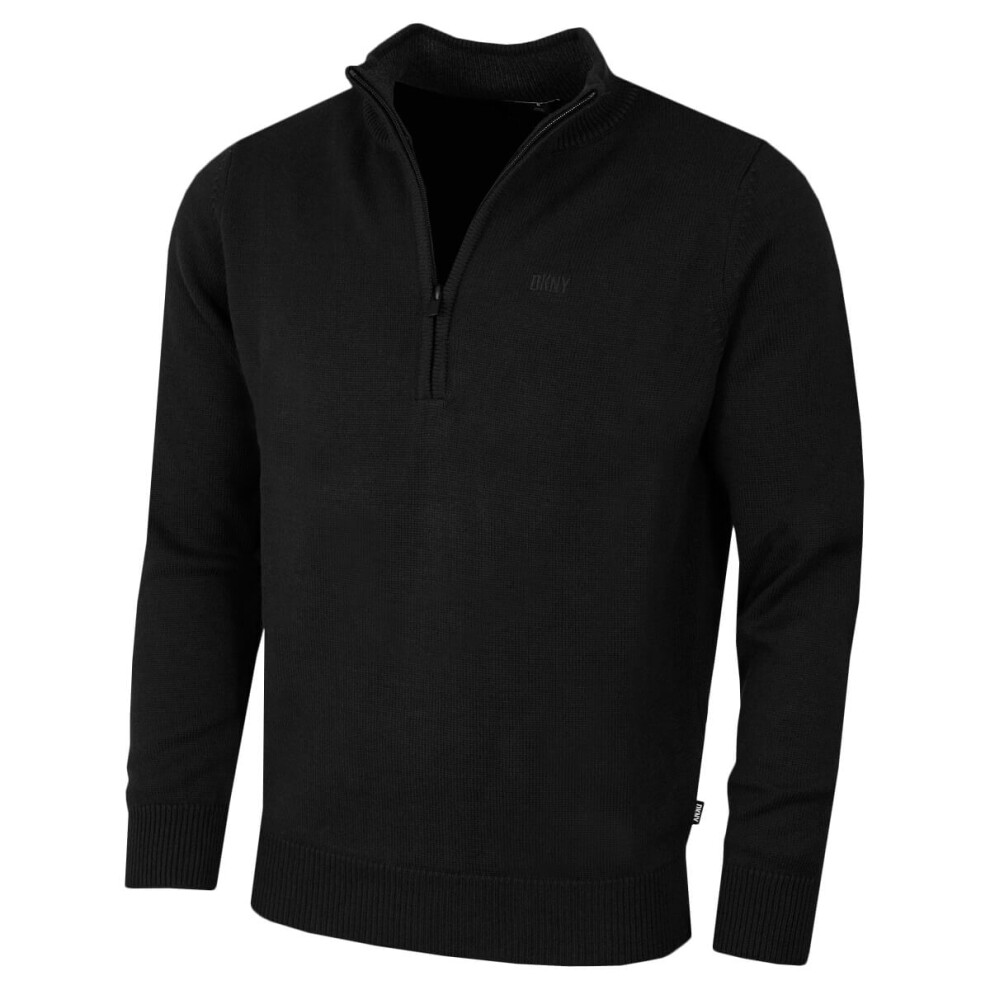 (M, Black) DKNY Mens Chunky Knit Soft Feel Quarter Zip Easy Care Golf Sweater