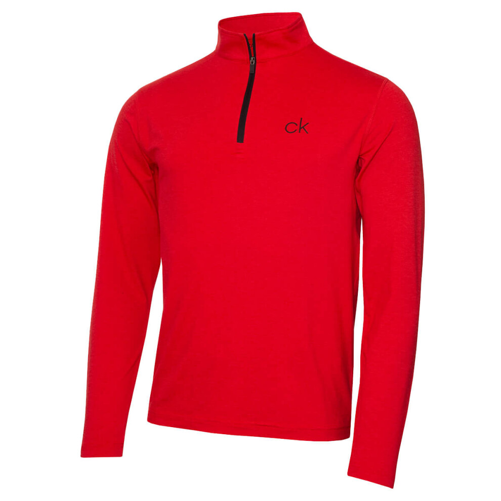 (S, Power Red Marl) Calvin Klein Golf Mens 2021 Newport HZ Lightweight Sweater