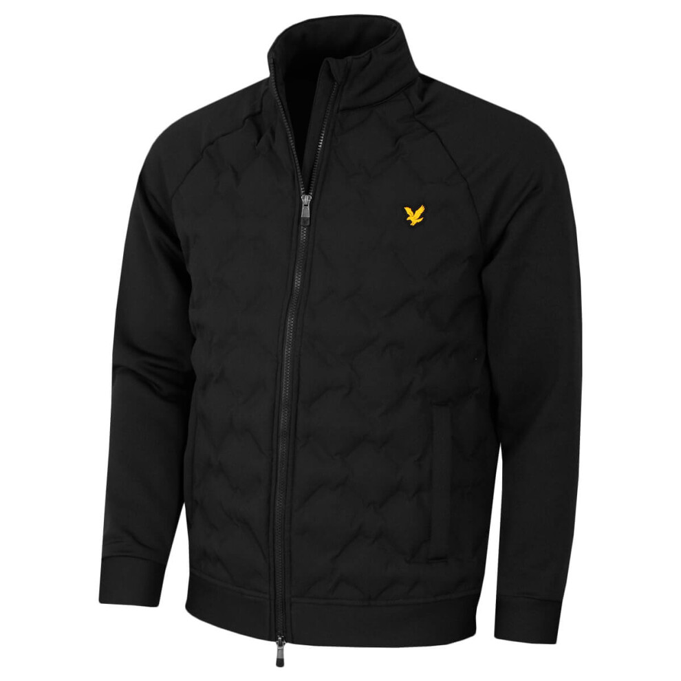 (XL, Jet Black) Lyle & Scott Mens 2023 Check Quilt Back Fleece Side Pockets Eagle Logo Jacket