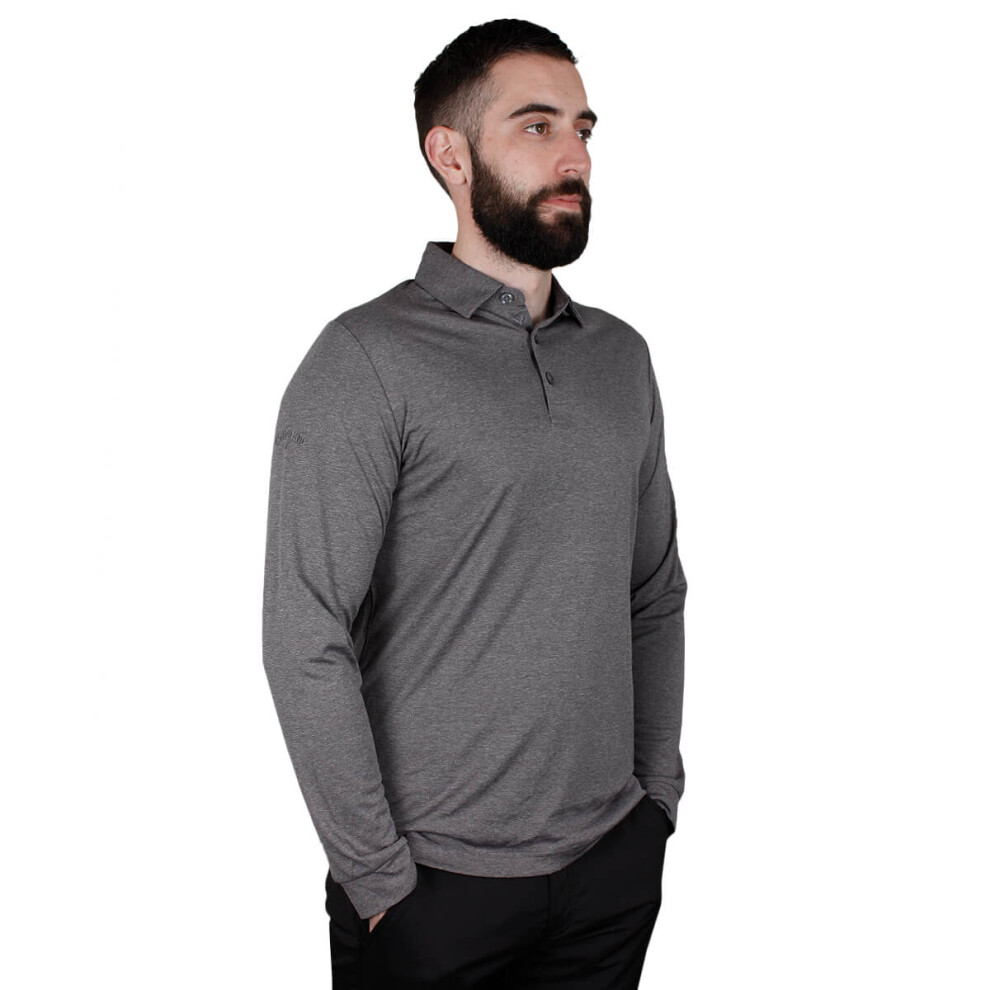 (S, Quiet Shade Heather) Callaway Golf Mens Long Sleeve ATY Swing Tech Opti-Dri Polo Shirt