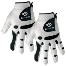 (M/L - 2 Pack, White) Bionic Mens StableGrip Leather Golf Gloves Orthopedic - LH
