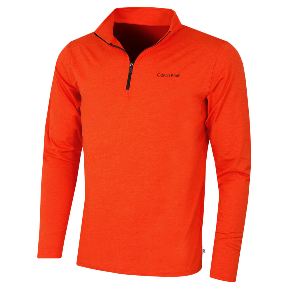 (S, Spicy Orange Marl) Calvin Klein Mens 2023 Newport Half Zip Thermal Breathable Lightweight Sweater