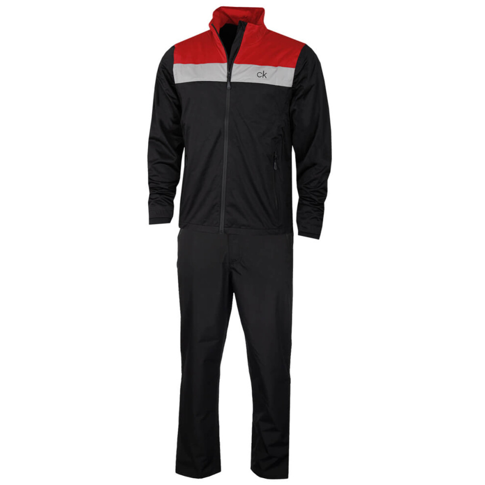 (S, Black/Red) Calvin Klein Mens 2021 Waterproof Colour Block Breathable Golf Suit