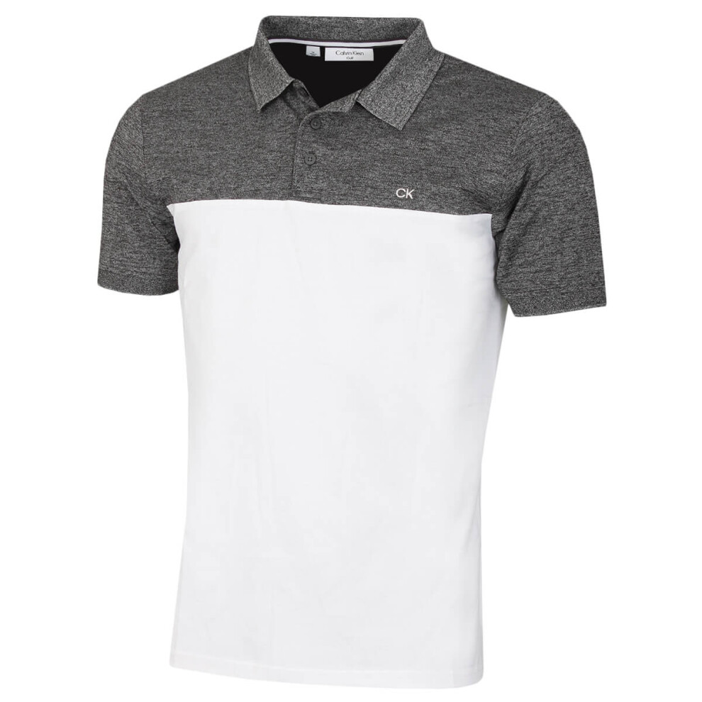 (2XL, Charcoal/White) Calvin Klein Mens 2022 Colour Block Lightweight Breathable Golf Polo Shirt