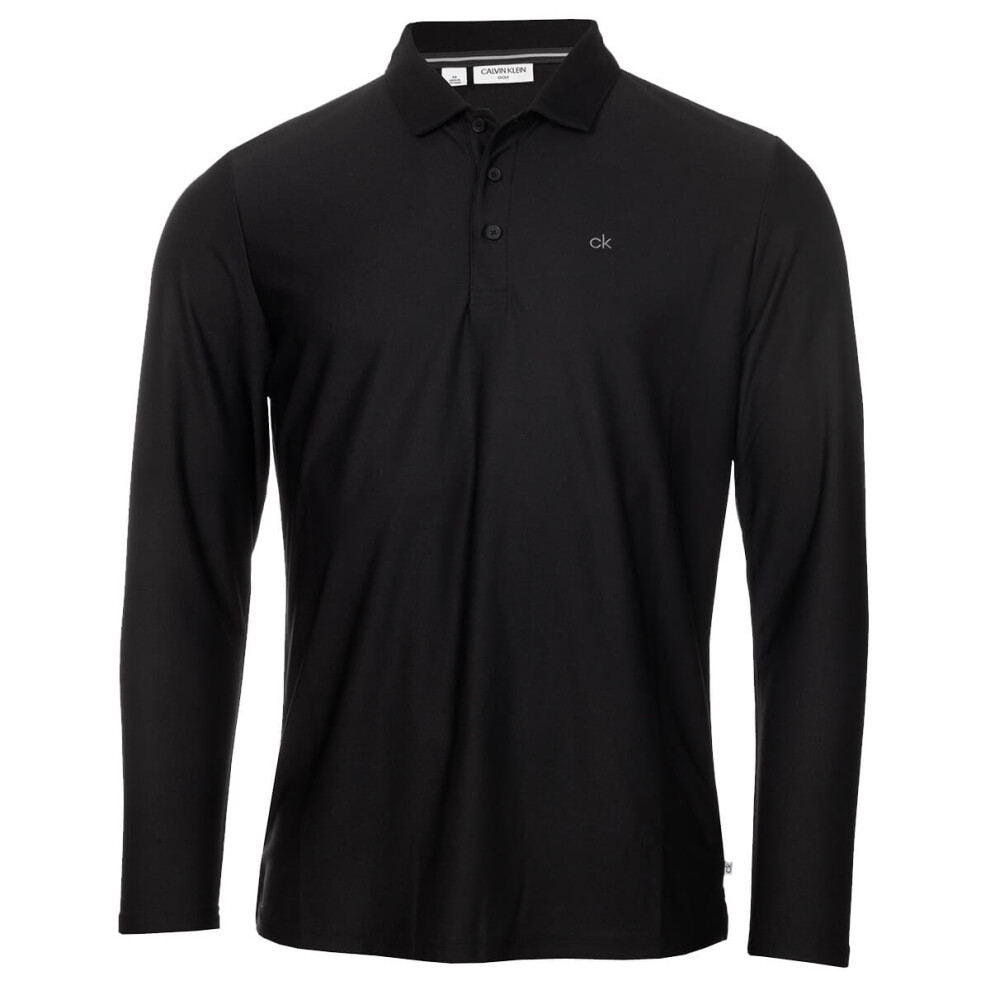 (S, Black) Calvin Klein Mens 2021 Long Sleeve Light Central Golf Polo Shirt