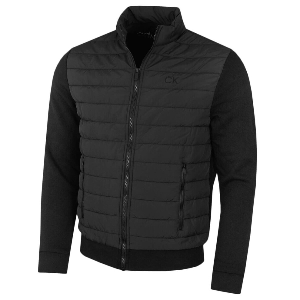 (S, Black) Calvin Klein Mens 2021 Hybrid Quilted Fleece Funnel Neck Jacket