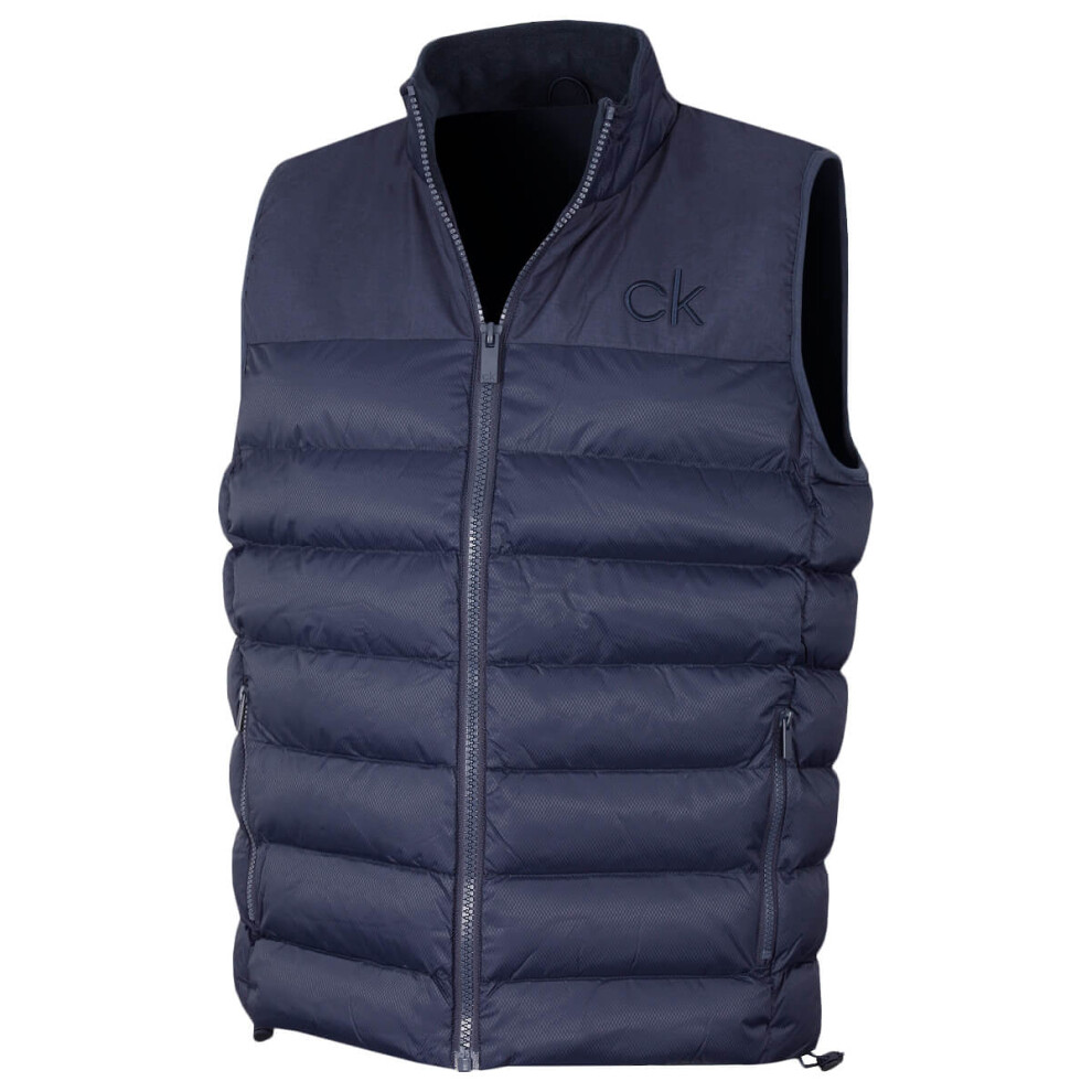 (S, Navy) Calvin Klein Mens 2021 Lassen Padded Water Repellent Golf Gilet