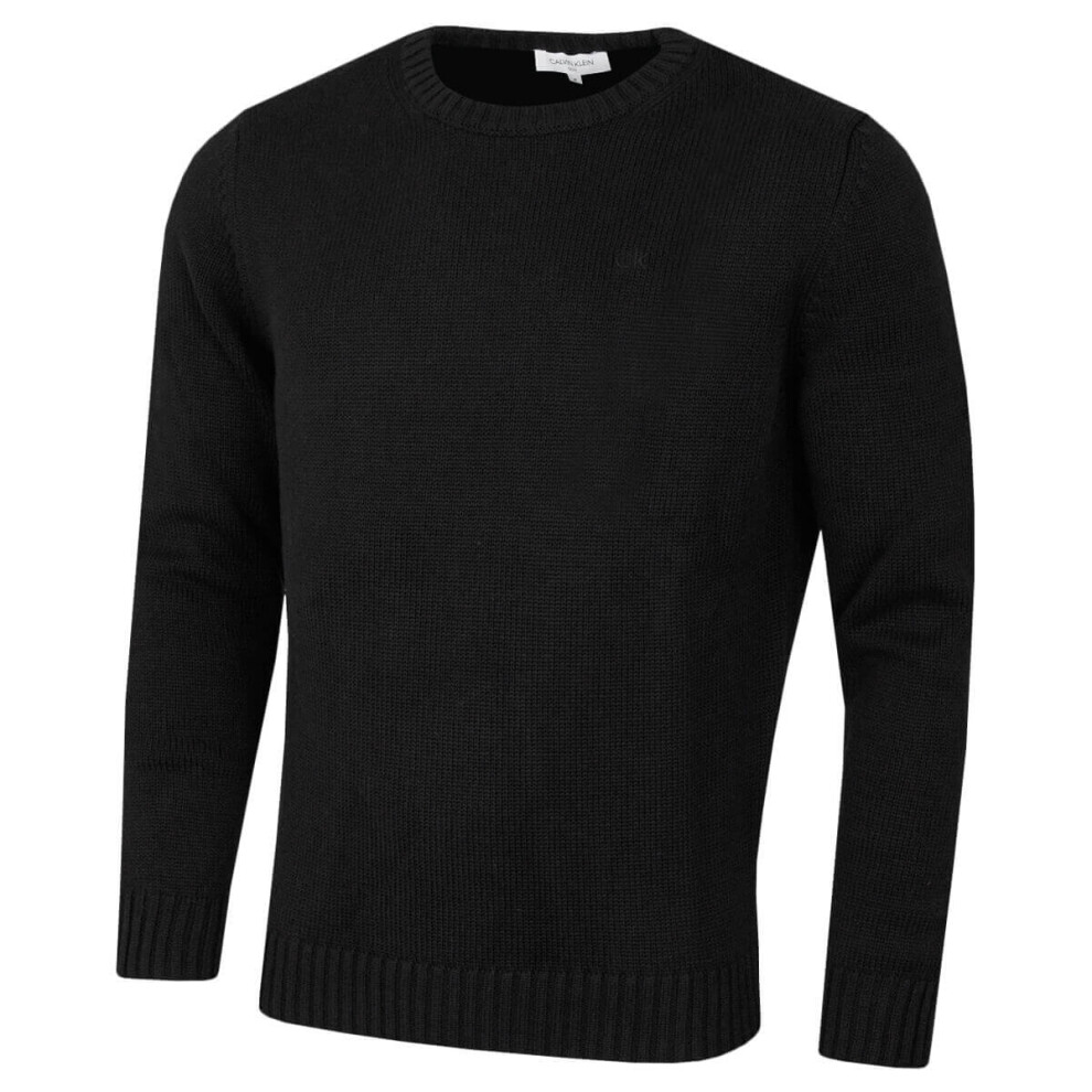 (L, Black) Calvin Klein Mens 2021 Knit Crew Neck Cotton CK Golf Sweater