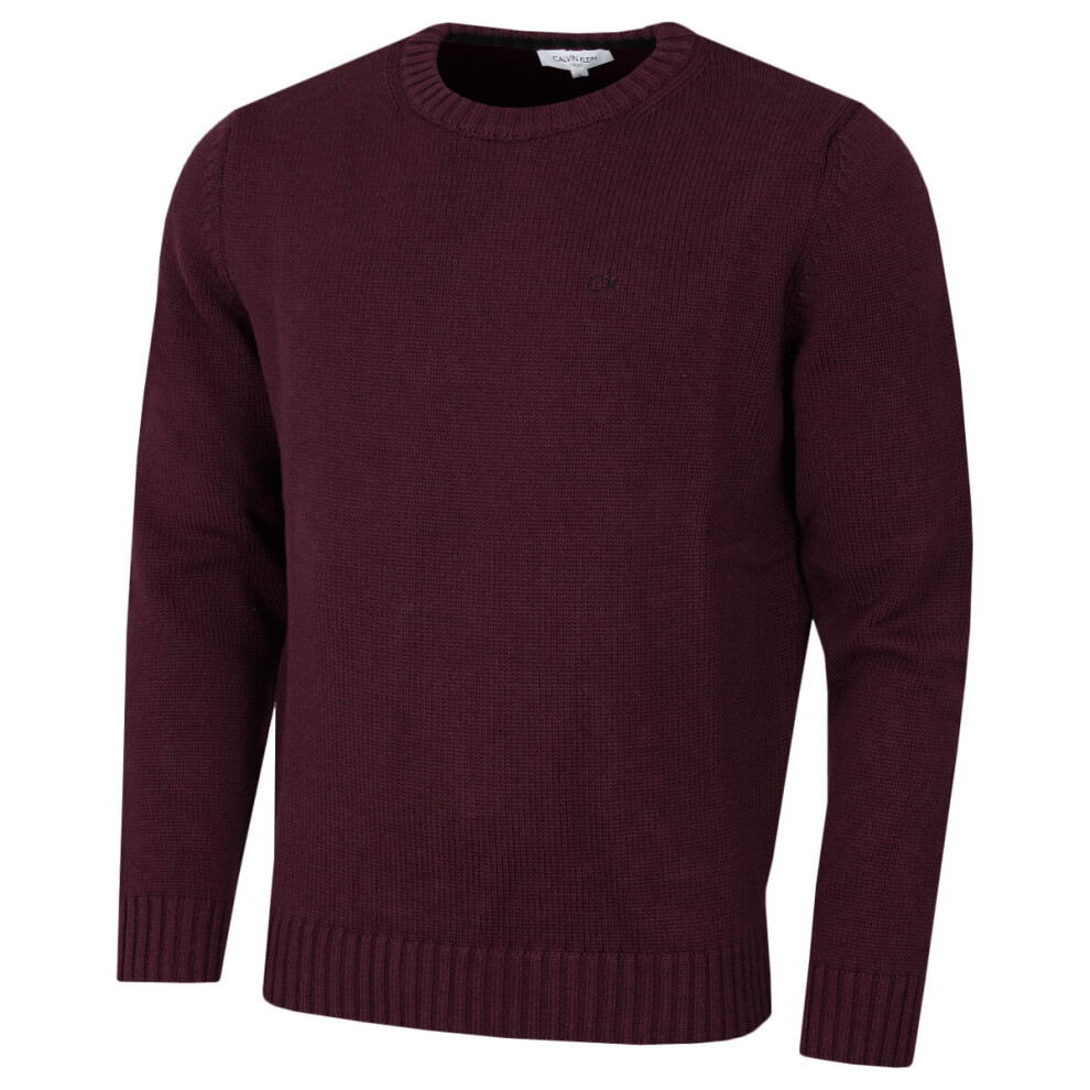 (M, Burgundy) Calvin Klein Mens 2021 Knit Crew Neck Cotton CK Golf Sweater