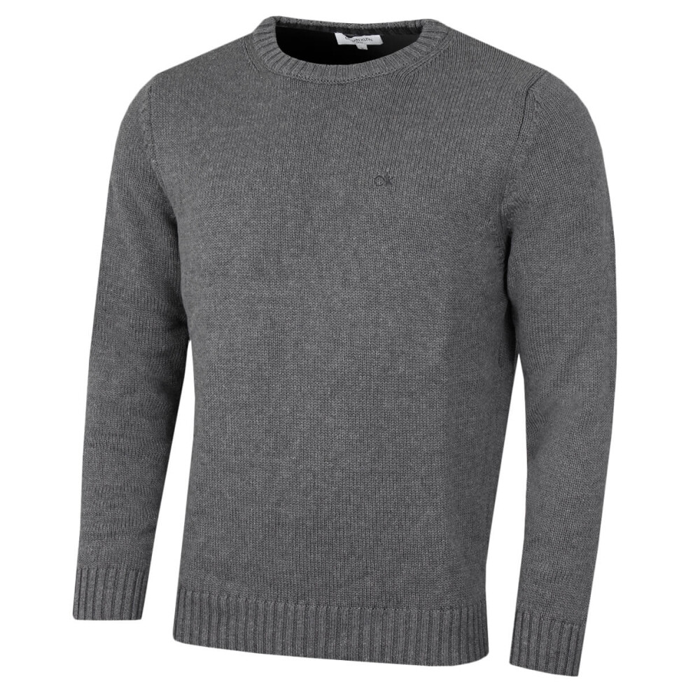 (M, Grey Marl) Calvin Klein Mens 2021 Knit Crew Neck Cotton CK Golf Sweater