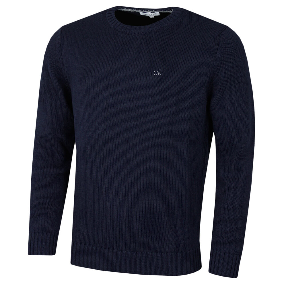 (L, Navy) Calvin Klein Mens 2021 Knit Crew Neck Cotton CK Golf Sweater