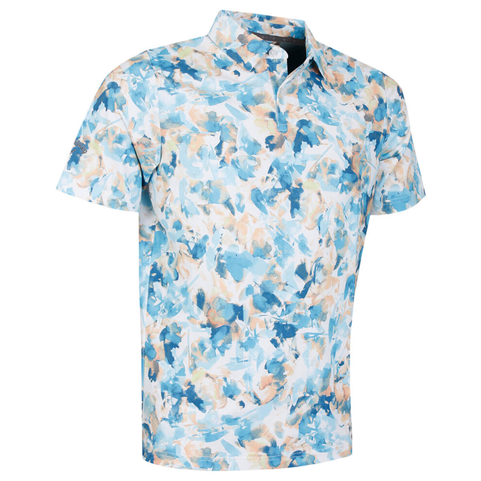 (S, Bright White) Callaway Golf Mens 2023 X-Ray Floral Stretch Fabric Sustainable Polo Shirt