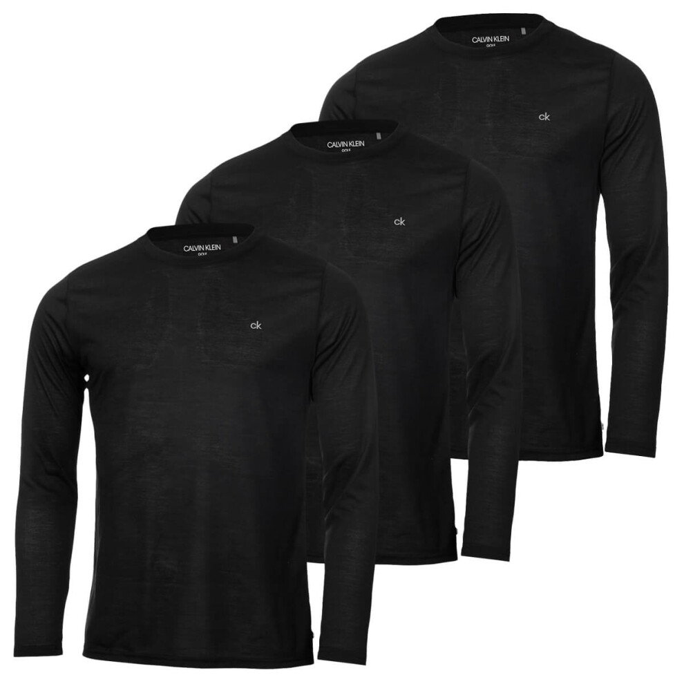 (M, Black/Black/Black) Calvin Klein Mens Assorted Long Sleeve 3 Pack Breathable Wicking T-Shirt