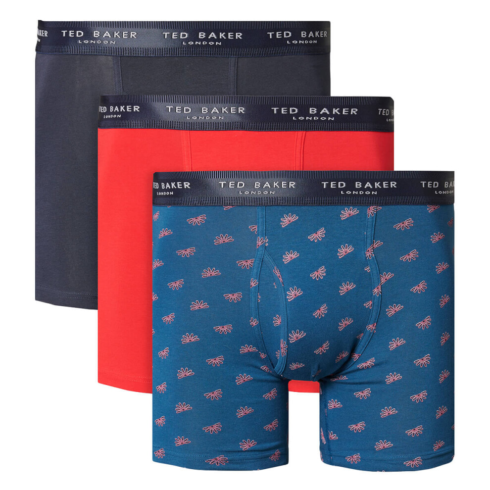 (S, Navy/Lychee/Gibraltar Sea Deposit) Ted Baker Mens 2021 3-Pack Cotton Contour Pouch Breathable Fashion Boxer Briefs