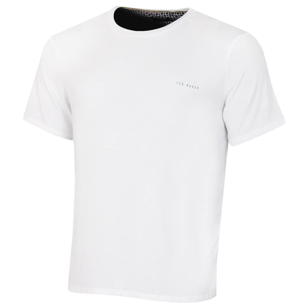 (L, White) Ted Baker Mens Solid Modal Cotton Jersey Loungewear Crew Neck T-Shirt