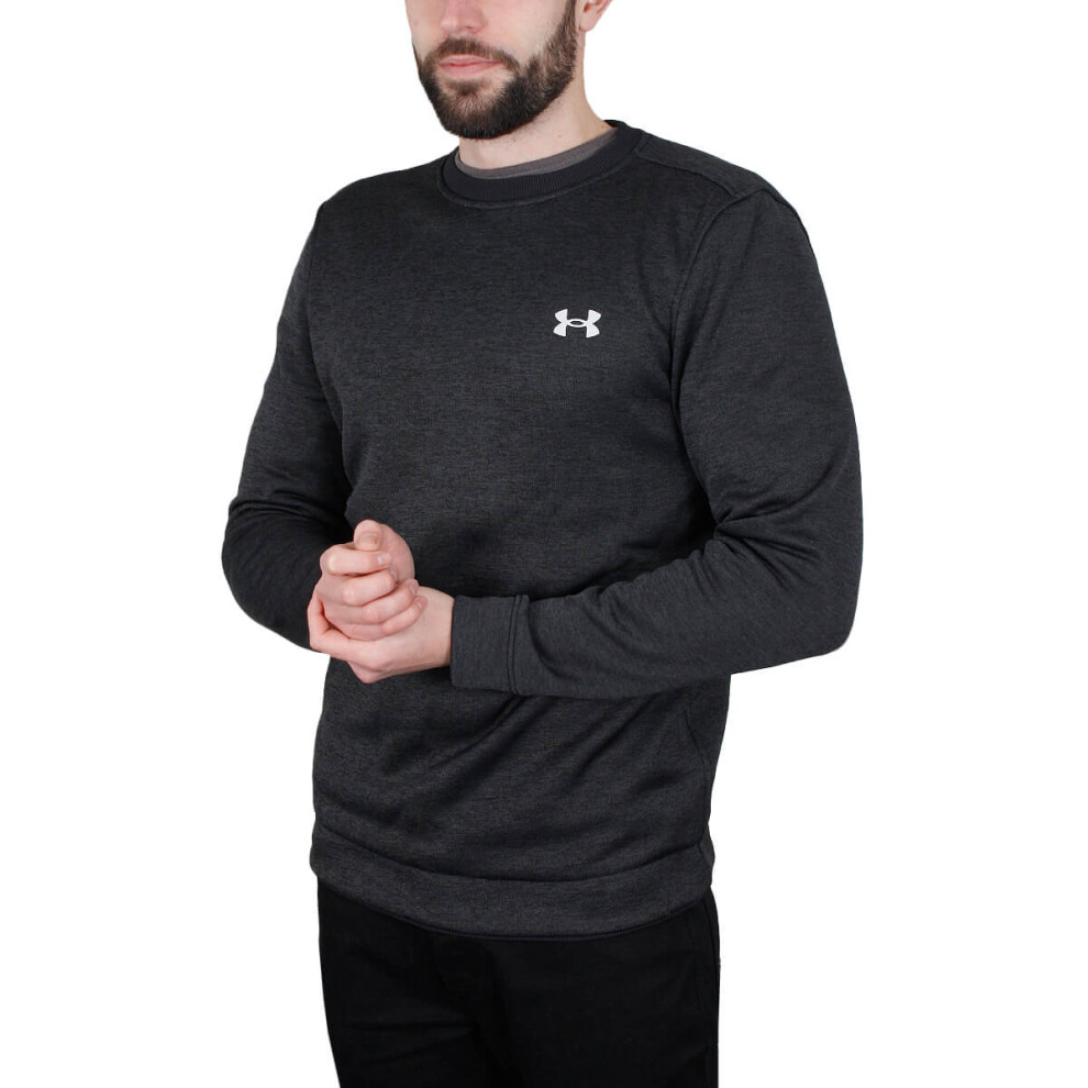 (M, Black/Halo Gray) Under Armour Mens UA Water Repellent Fleece Lightweight Crew Sweater