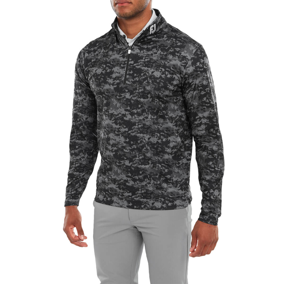 (M, Black) Footjoy Mens Cloud Splatter Camo Half Zip Midlayer Wicking Golf Sweater