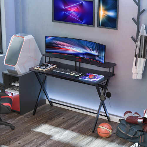 Homcom HOMCOM Gaming Computer Desk Writing Table w/ Headphone Hook Curved Front 1