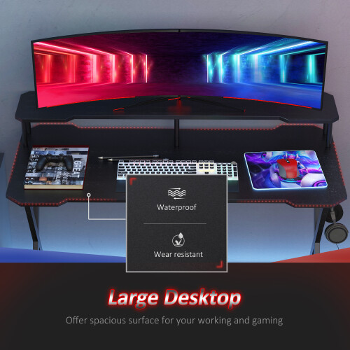 Homcom HOMCOM Gaming Computer Desk Writing Table w/ Headphone Hook Curved Front 2