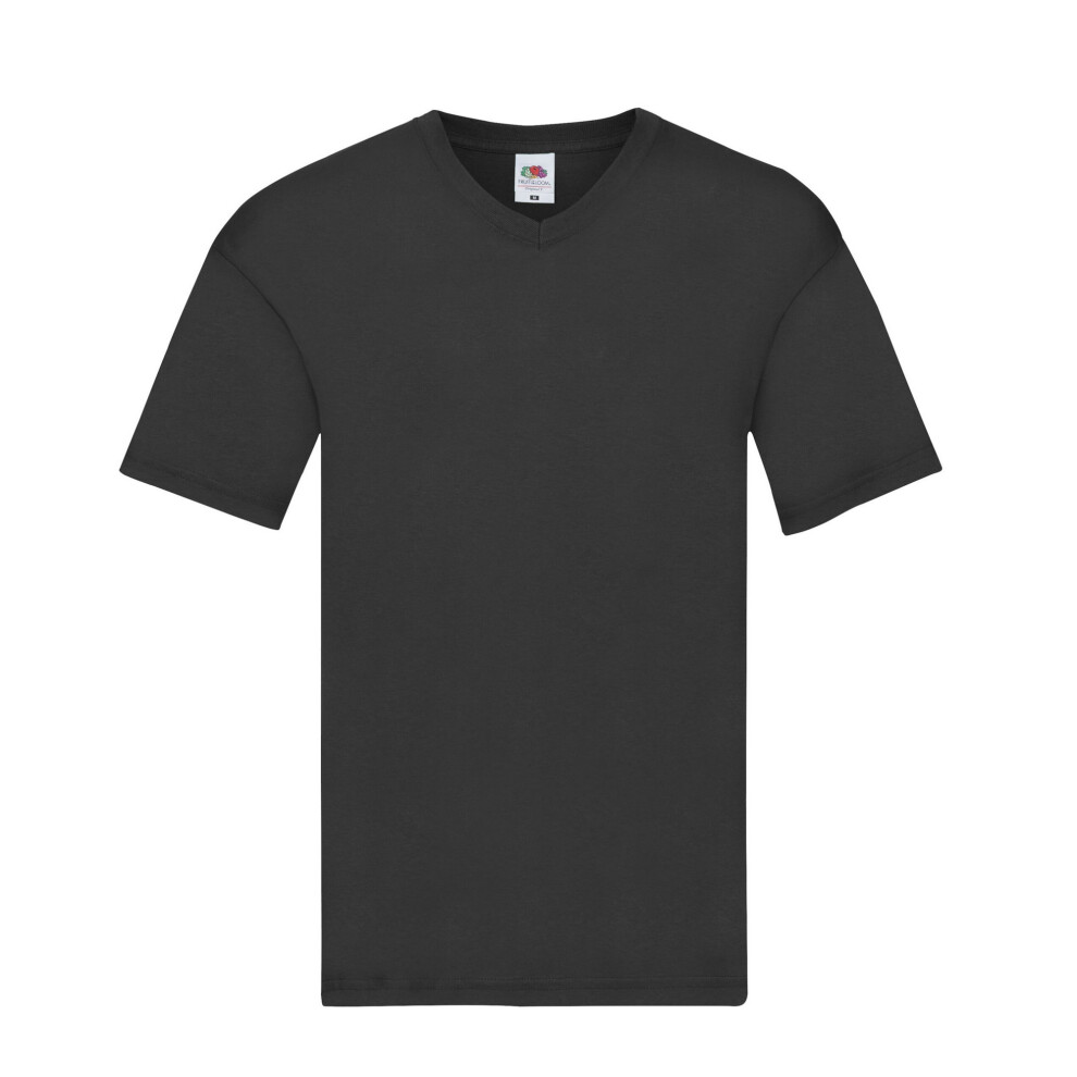 (S, Black) Fruit of the Loom Mens Original Plain V Neck T-Shirt