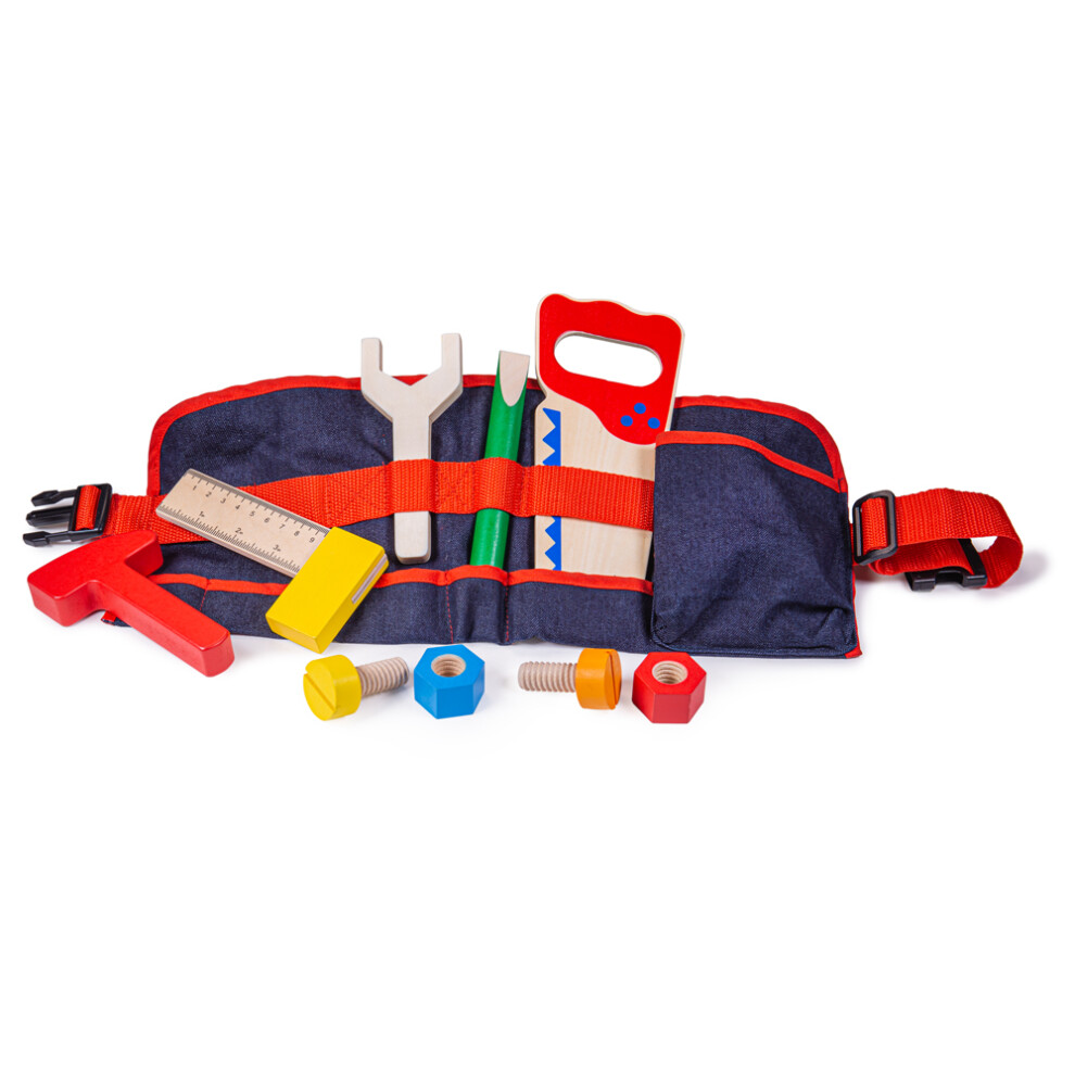 Bigjigs Toys Red Carpenter's Tool Belt with Wooden Tools