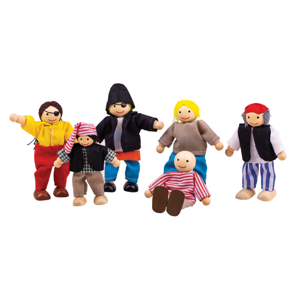 Bigjigs Toys Heritage Playset Wooden Pirate Figures - 6 Pirate Wooden Dolls, Quality Pirate Ship Accessories, Unique Pirate Ship Toys for Kids