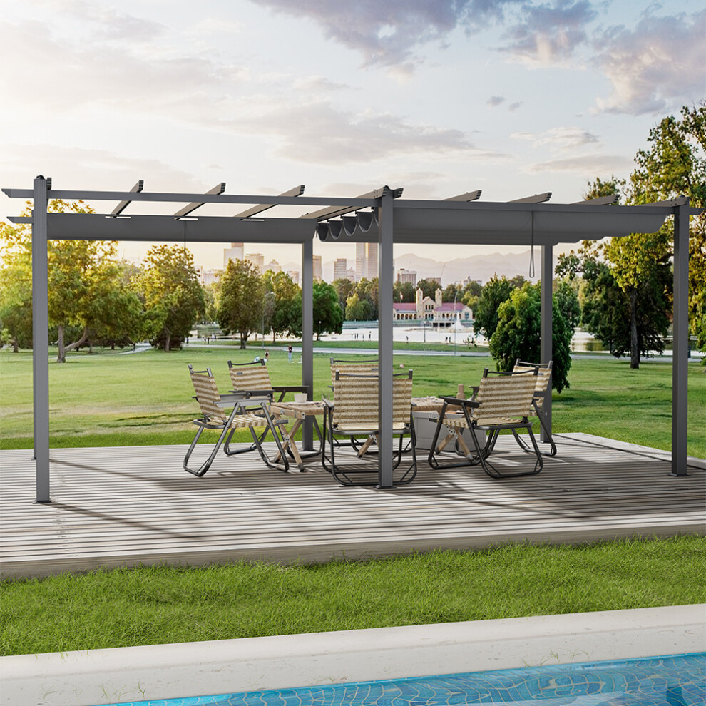 6 x 3m Aluminium Pergola Gazebo with Retractable Canopy Garden Sun Shade Shelter