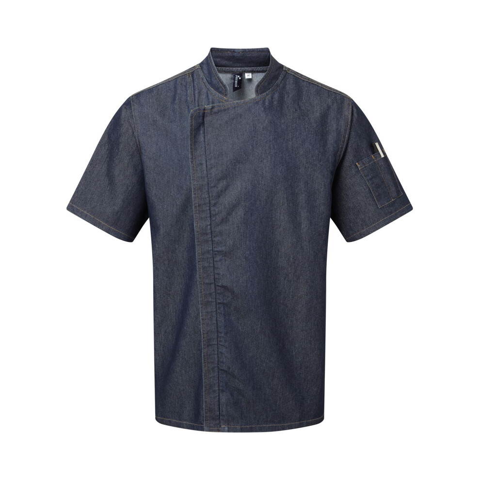 (XL, Indigo Denim) Premier Unisex Adults Chefs Zip-Close Short Sleeve Jacket