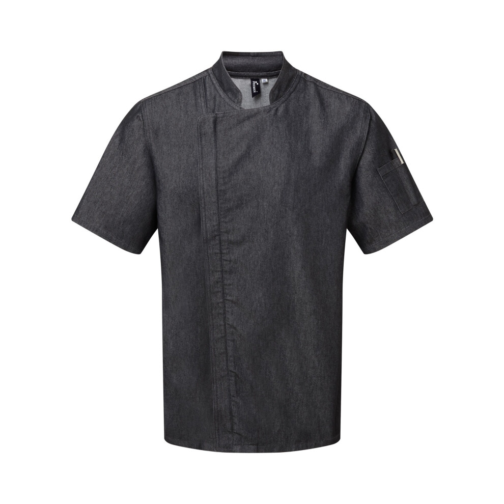 (2XL, Black Denim) Premier Unisex Adults Chefs Zip-Close Short Sleeve Jacket