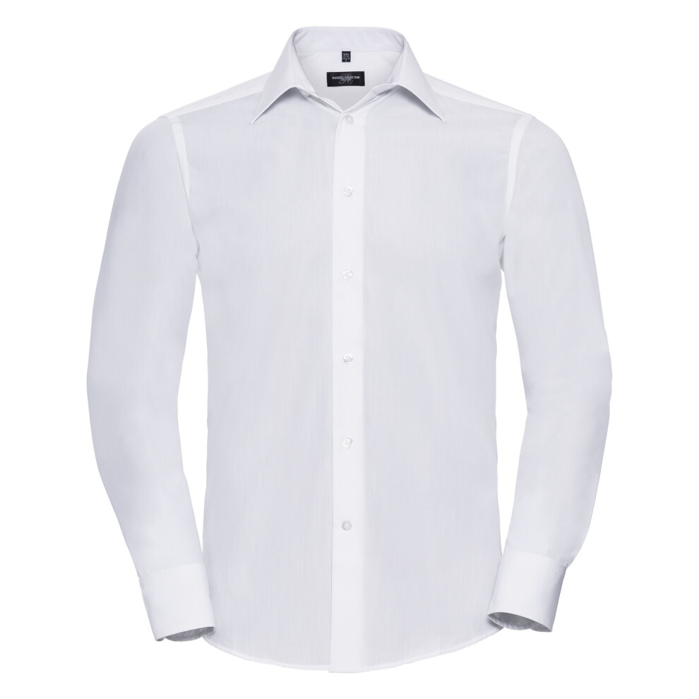 (3XL, White) Russell Collection Mens Long Sleeve Poly-Cotton Easy Care Tailored Poplin Shirt