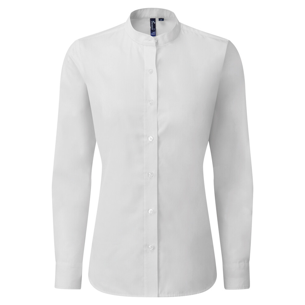 (L, White) Premier Womens/Ladies Grandad Collar Formal Shirt