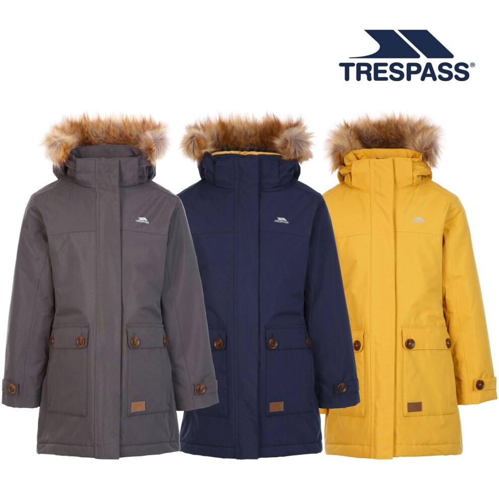 (9-10 Years, Navy) Trespass Girls Waterproof Jacket Padded Hood Rhoda