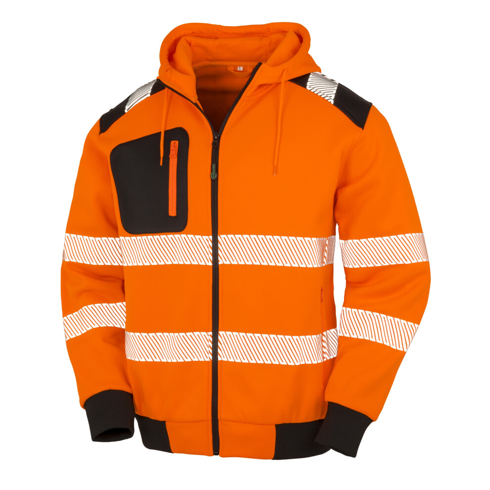 (S, Fluorescent Orange) Result Genuine Recycled Mens Robust Safety Zipped Hoodie