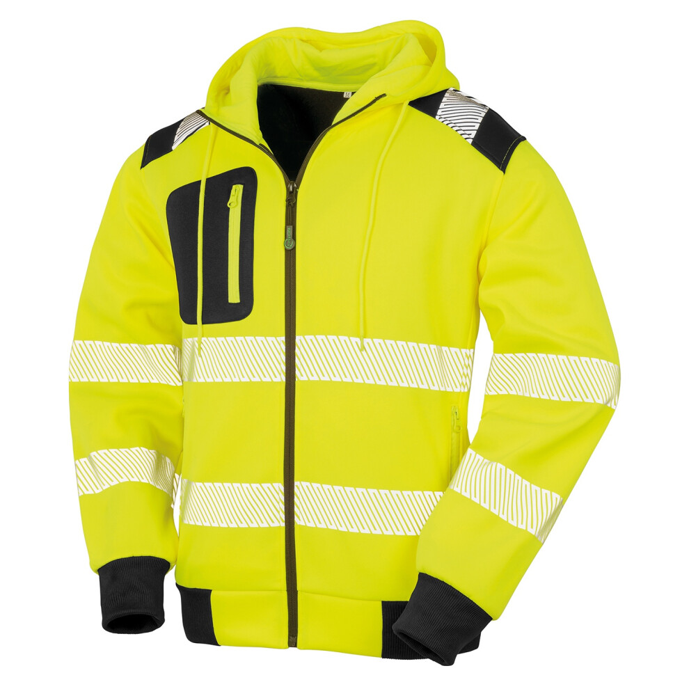 (M, Fluorescent Yellow) Result Genuine Recycled Mens Robust Safety Zipped Hoodie