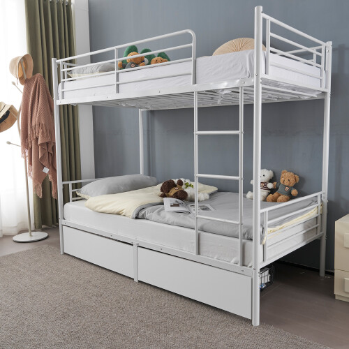 Twin Bunk Bed Frame Single Loft Sleeper with Two Storage Drawer Ladder 1