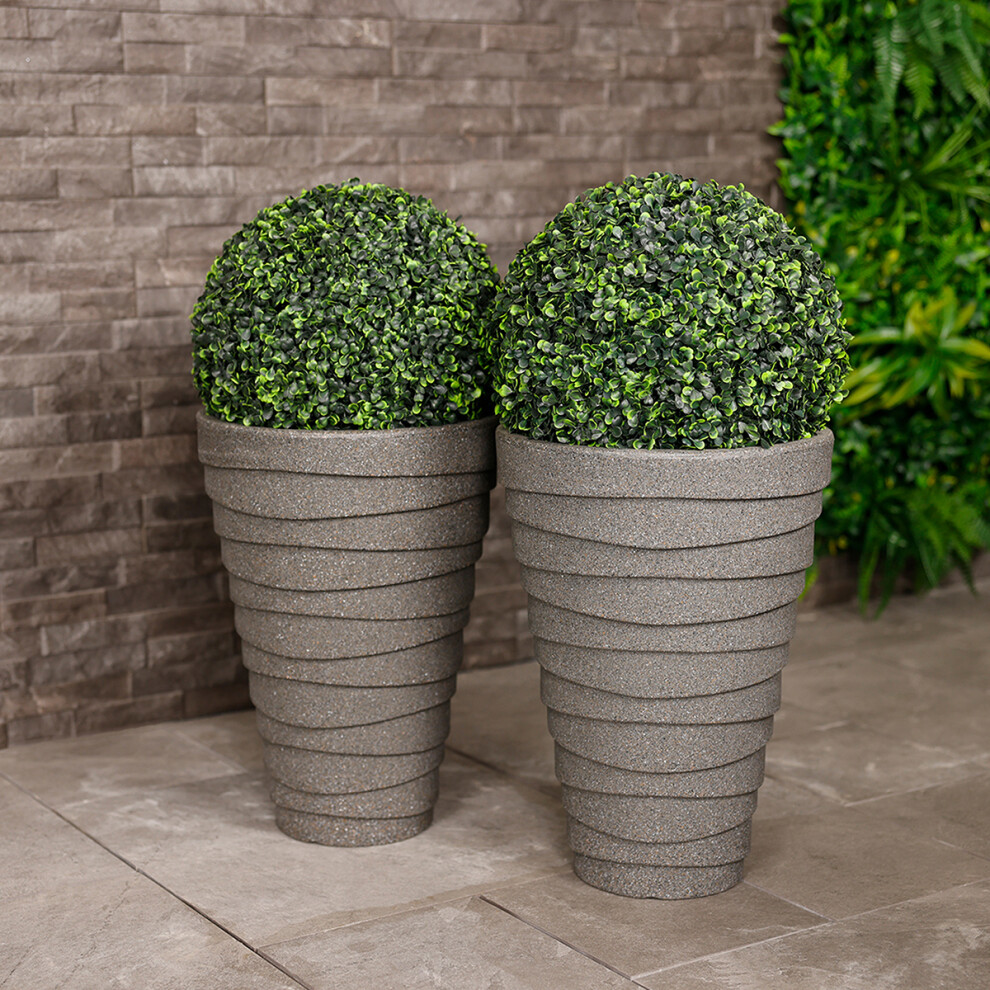 CHARLES BENTLEY Pair of Tall, Trojan, Round, Charcoal, Planters, Plastic, Plant Pots, Outdoor, Garden, Patio, Porch, Decking, Set of 2, Lightweight,