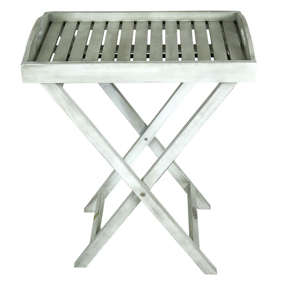 Charles Bentley FSC Acacia White Washed Wooden Butler Tray - Space Saving Design Compact Foldable - Maximum Weight 20Kg