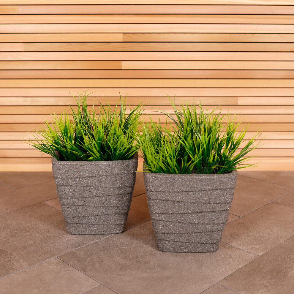 CHARLES BENTLEY Pair of Trojan, Square, Granite, Planters, Grey, Plastic, Plant Pot, Outdoor, Garden, Patio, Porch, Decking, Set of 2, Lightweight,