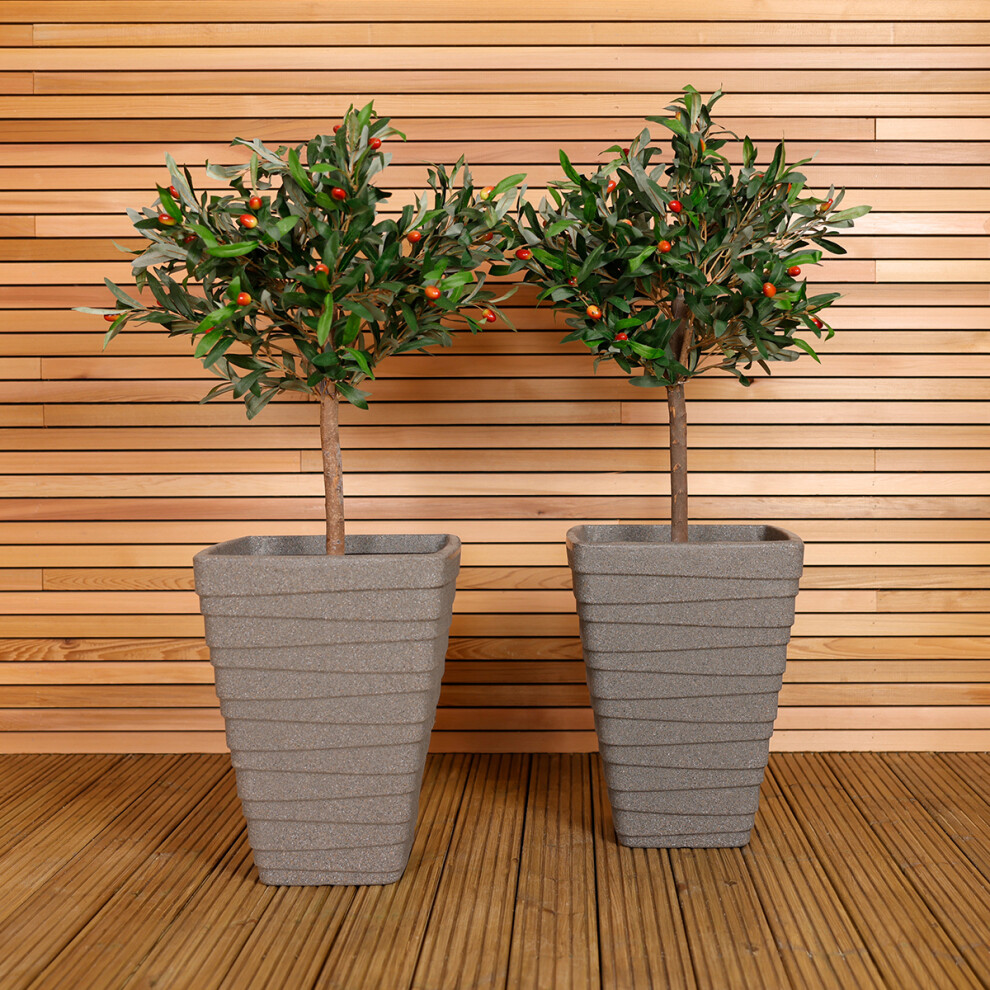 CHARLES BENTLEY Pair of Tall, Trojan, Square, Granite, Planters, Plastic, Plant Pots, Outdoor, Garden, Patio, Porch, Decking, Set of 2, Lightweight,