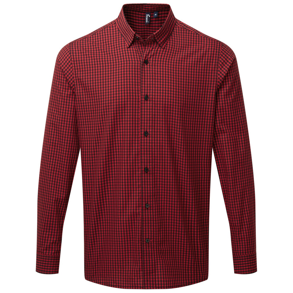 (XL, Black/Red) Premier Mens Maxton Checked Long-Sleeved Shirt