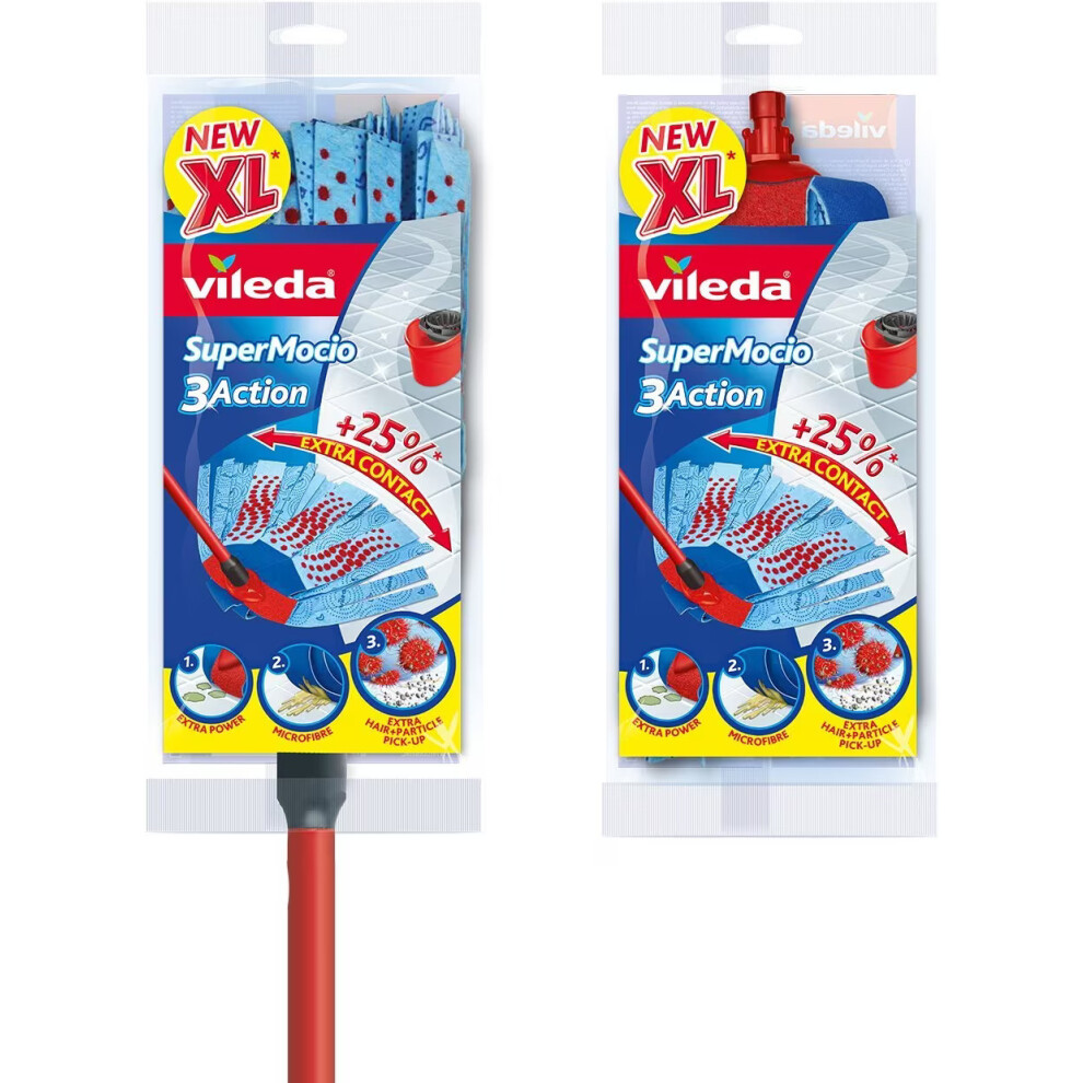 Vileda SuperMocio 3Action XL Mop Extendable pole Extra Free Refill